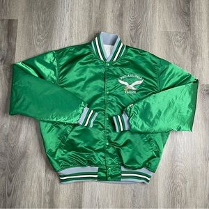 VTG 80s 90s Philadelphia Eagles Starter Satin Bomber Jacket Kelly Green Mens XL